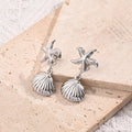  Gold Starfish & Shell Stud Earrings (Steel Color)