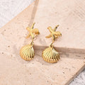  Gold Starfish & Shell Stud Earrings (Gold)
